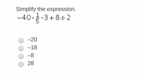 Simplify the expression.  –20 –18 –8 28