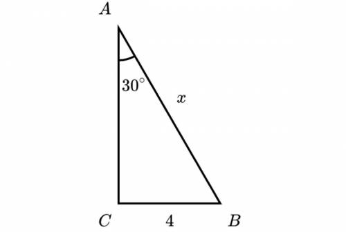 In the right triangle A=30 and BC=4 how long is AB? HELP ASAP