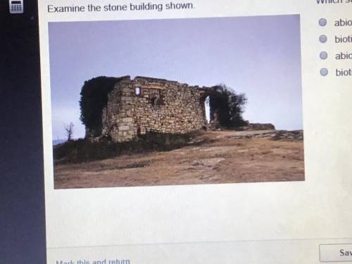 Examine the stone building shown.  Which statement best describes the building? A. Abiotic because i