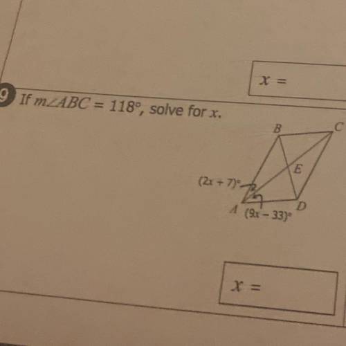 If m ABC = 118°, solve for x.