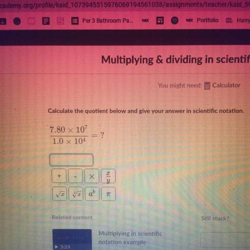 Multiplying and dividing in scientific notation (picture provided) Please give the answer in scienti