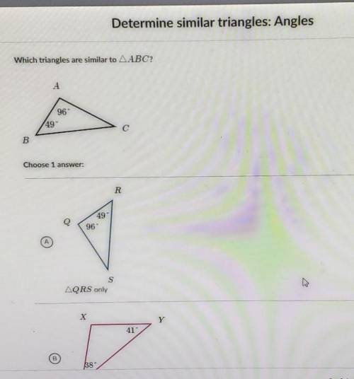 Which triangles are similar to the change in ABC?A. and B. shown in pictureC. BothD. Neither
