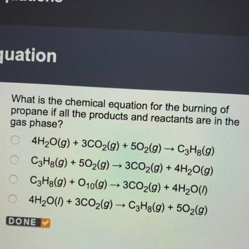What is the chemical equation for the burning of the propane if all the products and reactants are i