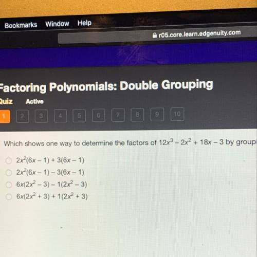 Which shows one way to determine the factors by grouping