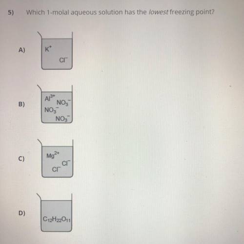 I need to know which 1-Molal aqueous solution has the lowest freezing point.
