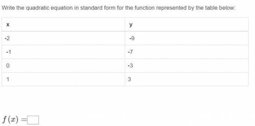 WILL GIVE BRAINLIEST ( 50 Points ) Write the quadratic equation in standard form for the function re
