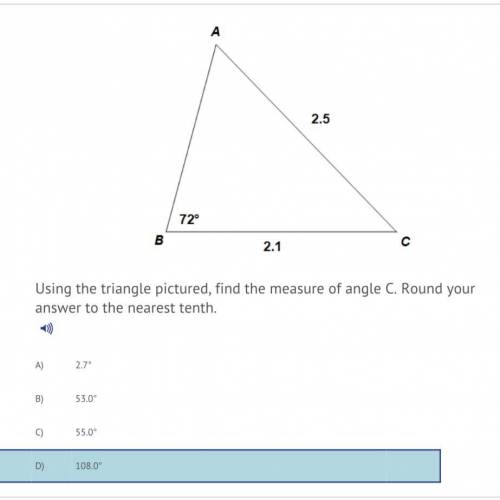Using the triangle pictured, find the measure of angle C. Round your answer to the nearest tenth.