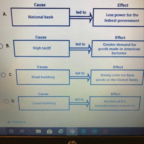 Which diagram shows an effect of Henry Clay’s American System? A. National bank led to less power fo
