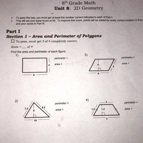 PLEASE solve these 4 problems and give the area and perimeter