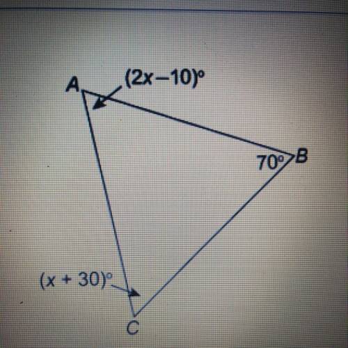 What is the measure of angle A in the triangle? Enter your answer in the box. m