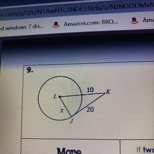 If JK is tangent to circle L, find X