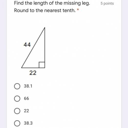 Find the length of the missing leg. Round to the nearest tenth