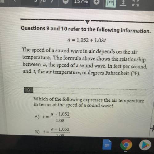 Which of the following expresses the air temperature in terms of the speed of a sound wave?  A. T= a