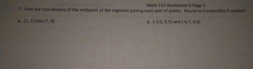 Find the coordinates of the midpoint of the segment joining each pair of points. Round to hundredths