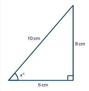 The picture is attached below: What is the value of tan x°? 8 ÷ 6 6 ÷ 10 10 ÷ 6 8 ÷ 10
