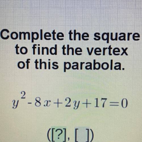 Complete the square to find the vertex of this parabola. Thank you!