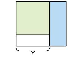 The figure shown is a rectangle. The green shape in the figure is a square. The blue and white shape
