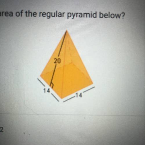 What is the surface area of the regular pyramid below? O O O A. 756 units B. 1316 units C. 1512 unit