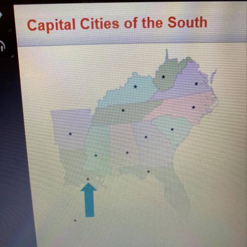 Which capital city is the arrow pointing to on the map? .charlotte,North Carolina  .tallahassee,Flor