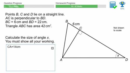 Calculate size of angle x. I worked out CA=14cm