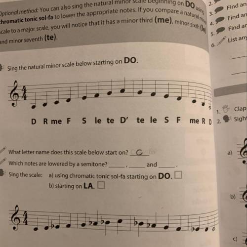 Scale at the bottom of the page: which 3 notes are lowered by a semitone