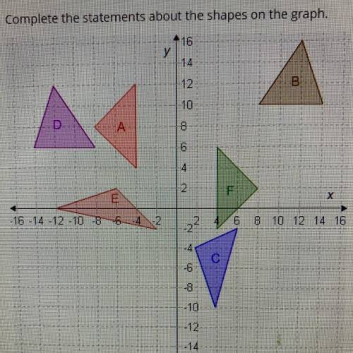 Shape A is congruent to shape . as shown by a reflection across the y-axis and then a translation do
