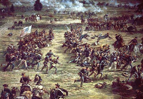 I'll give 25pts!!While the painting focuses on the intensity of the battle itself, Lincoln's Gettysb