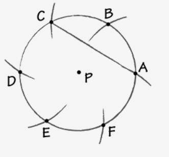 Which is the next step in the following construction of an equilateral triangle?circle with center P