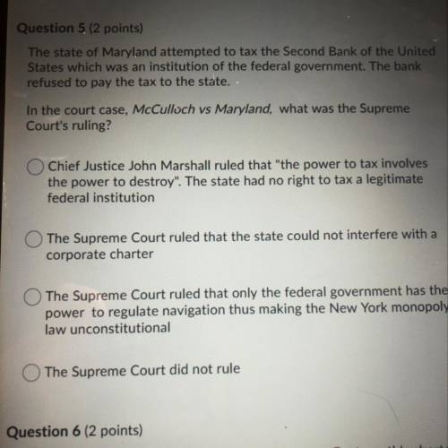 In the court case McCulloch versus Maryland what was the Supreme Court’s ruling