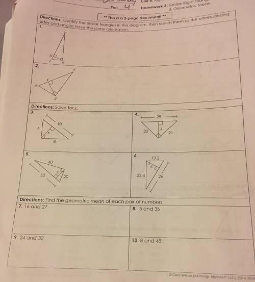 I need help with my homework for similar right triangles and geometric mean.