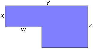 If X = 2 inches, Y = 8 inches, W = 4 inches, and Z = 5 inches, what is the area of the object?