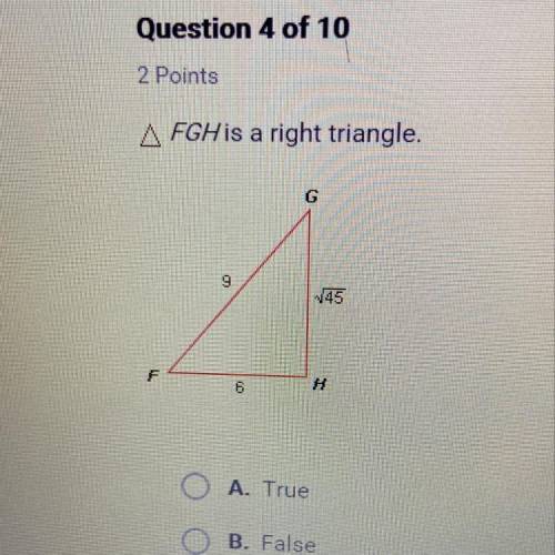 Triangle fgh is a right triangle? true or false