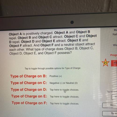 What type of charge does object B,object c object d object e and object f?