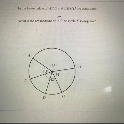 What is the arc measure of AC on circle P in degrees?
