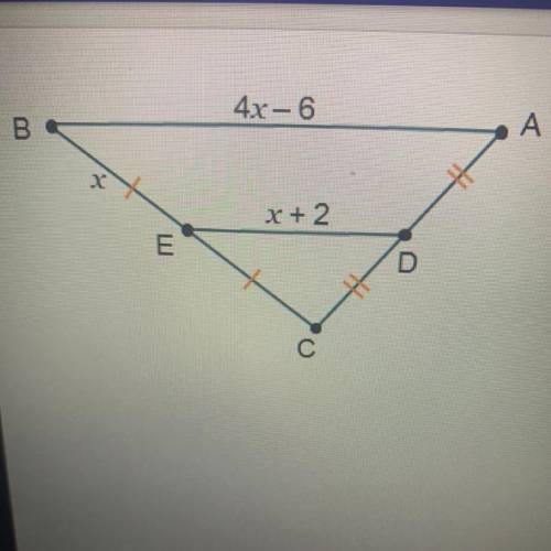 What is the length of BC? From the markings on the diagram, we can tel E is the midpoint of BC and i