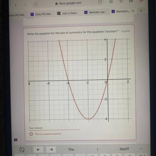 What is the equation for the axis of symmetry for this quadratic function
