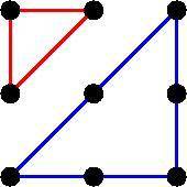 How many different isosceles right triangles can be formed from three dots in the grid below? Two ex