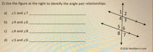 Use the figure at the right to identify the angle pair relationship.