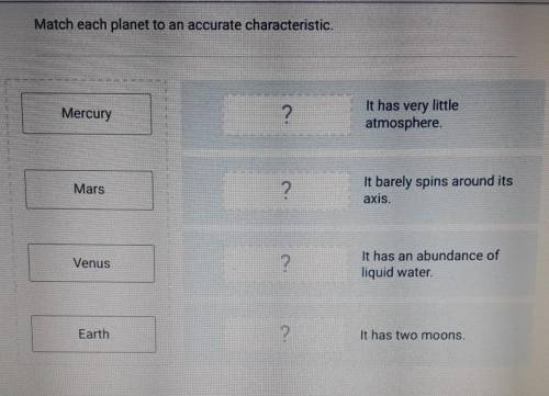 Match each planet to an accurate characteristic. mercury. mars. venus. earth. it has very little atm