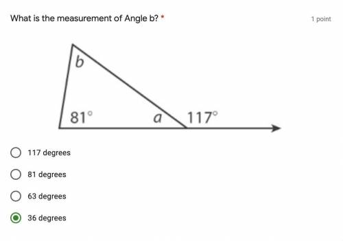 What is the measurement of angle b? Please refer to image.