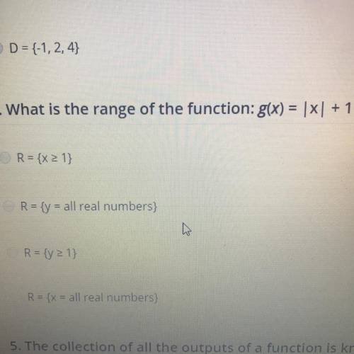 4. What is the range of the function: g(x) = x + 1
