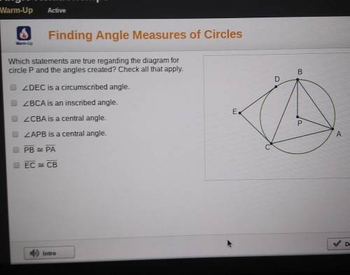 Which statements are true regarding the diagram for circle p and the angles created? check all that