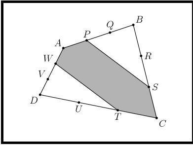 Let ABCD be a convex quadrilateral. Let P and Q be points on side AB such that AP = PQ = QB. Similar