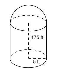 A grain silo is shown in the picture attached below. What is the volume of grain that could complete