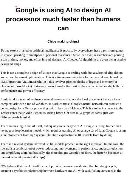 Read this article and answer this question What do you think of the idea of AI building its own AI c