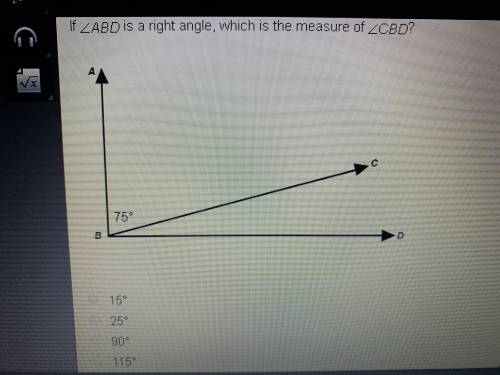 If ∠ABD is a right angle, which is the measure of ∠CBD?