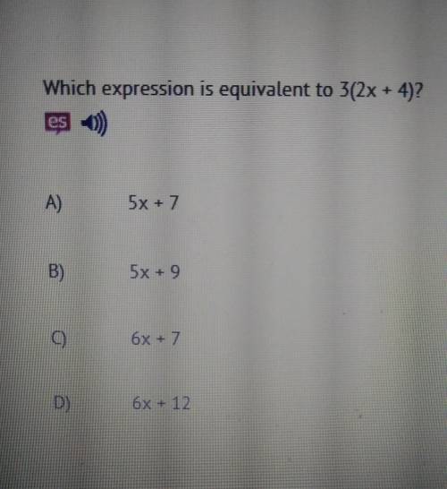 Which expression is equivalent to 3(2x + 4)?