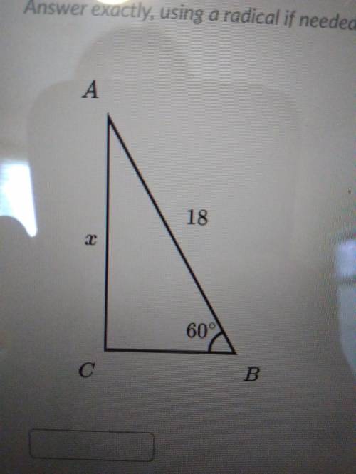 In the right triangle, angle B equals 60° and AB equals 18How long is AC? I'm stuck!