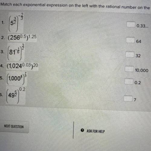 PLEASE HELP  match each exponential expression on the left with the rational number on the right.