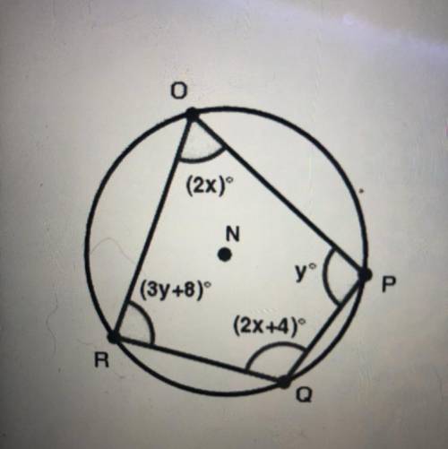 Quadrilateral OPQR is inscribed inside a circle as shown below. what is the measure of angle O? you
